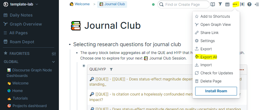 export menu